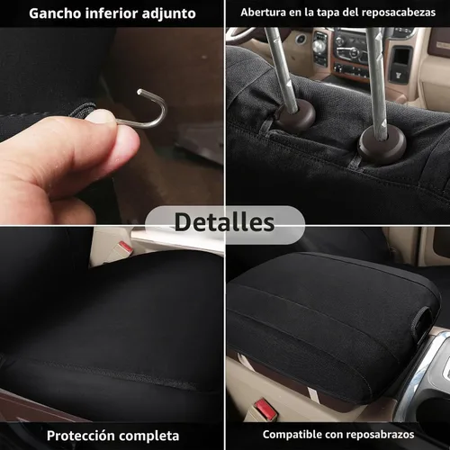 Vista 9 de Coverado Chevy Silverado - Juego completo de fundas de asiento de lona impermeables, apto para Silverado GMC Sierra 2007-2013 y 2019-2025 1500 Negro