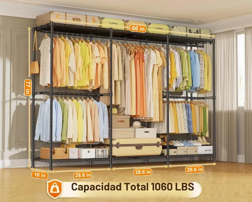 Vista 2 de ULIFHOME E14 Max - Perchero de ropa resistente, percheros independientes para colgar ropa, organizadores de armario ajustables y almacenamiento
