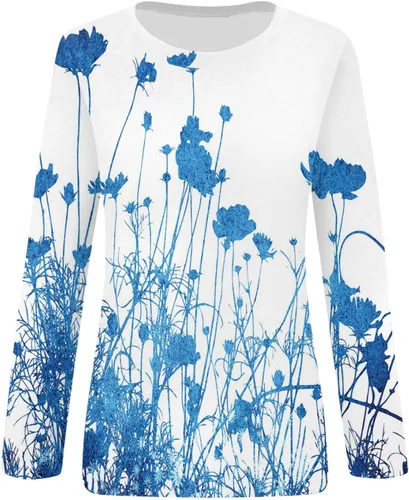 Vista 2 de Camisetas para mujer, a la moda, para uso diario, versátil, casual, cuello redondo, manga larga, impresa