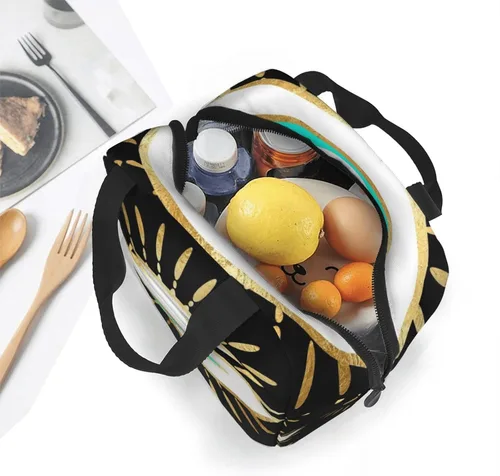 Vista 6 de Hamsa - Bolsa de almuerzo aislada con estampado de ojo malvado de ojo dorado para mujeres y hombres, reutilizable, duradera, impermeable, bolsa