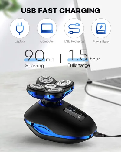 Vista 4 de Maquinilla de afeitar eléctrica para hombres, pantalla digital 5 en 1, afeitadora eléctrica húmeda y seca, máquina de afeitar calva, recortadora