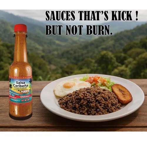 Vista 6 de Chiletico Salsa picante caribeña, nivel de calor medio hecho a mano desde Costa Rica con verduras frescas y especias naturales, sabor gourmet
