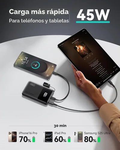 Vista 3 de INIU Slimmest 10000mAh 45W PD Cargador portátil de carga rápida y 15W Combo de estación de carga inalámbrica rápida