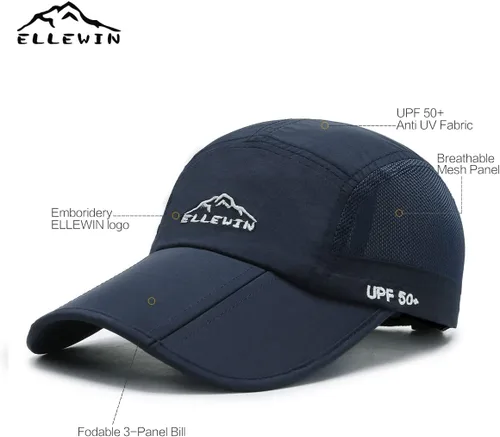 Vista 10 de ELLEWIN Gorra de béisbol unisex UPF 50 sin estructura, con pico grande y plegable