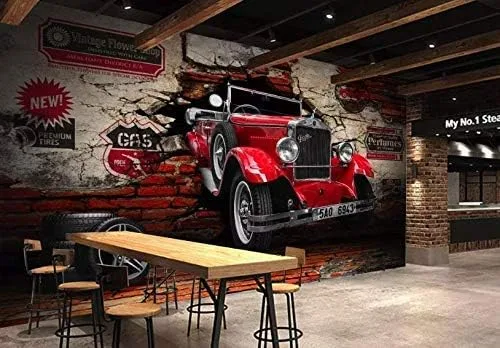 Vista 2 de Murwall Papel tapiz vintage para coche, diseño de cafetería, sala de estar, dormitorio, entrada