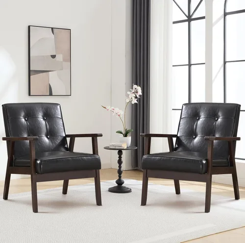 Vista 11 de Bonzy Home - Silla con acentos modernos de mediados de siglo, sillón tapizado de tela con marco de madera maciza, cómoda silla de ocio retro
