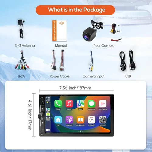 Vista 7 de Haudio Estéreo de auto de doble DIN de 7 pulgadas con Apple CarPlay/Android Auto, pantalla táctil HD con 2+32 GB, enlace espejo, cámara de respaldo