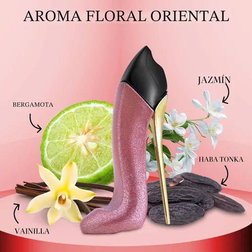 Vista 2 de Bad Girl Glitter Edition – Fragancia floral oriental para mujer – Notas superiores de almendra, café, bergamota y limón – Aroma base de haba tonka