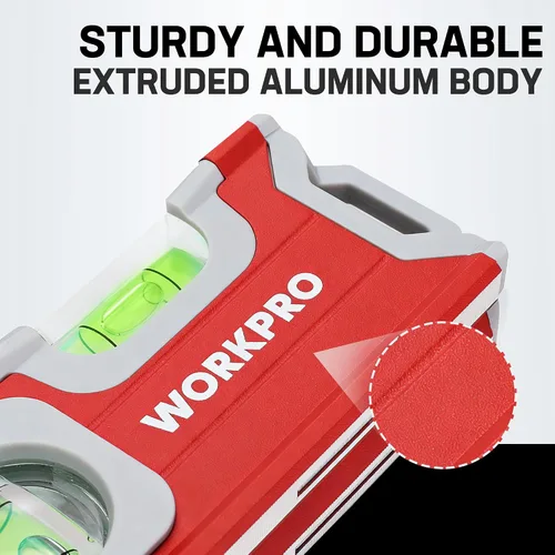 Vista 6 de WORKPRO Nivel pequeño, mini herramienta de nivel de 4-1/2 pulgadas, nivel de bolsillo magnético con 2 burbujas diferentes 90°/180°, construcción