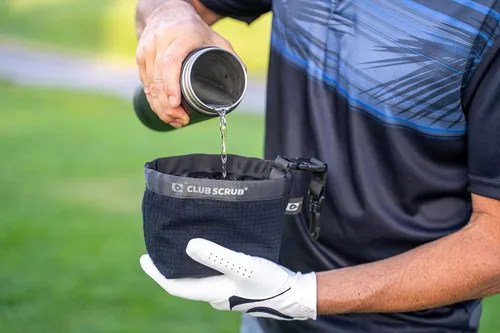 Vista 6 de Club Scrub Bolsa de limpieza para palos de golf y pelotas de golf, forro impermeable con tecnología de cara limpia, clip desmontable, lavable a