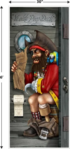 Vista 3 de Accesorio de fiesta de cubierta de puerta de baño de capitán pirata (1 unidad) (1/paquete)