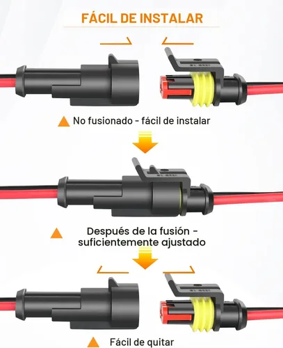 Vista 4 de NAOEVO Conector de 2 pines impermeable, conectores de 2 cables calibre 16 AWG, conectores eléctricos automotrices macho y hembra Way con tubo