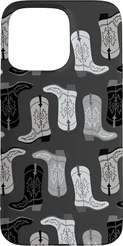 Vista 31 de Cowboy Boot Illustration Preppy Western in Black and White Case for iPhone 17