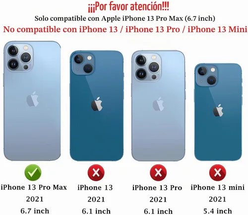 Vista 2 de Funda para iPhone 13 Pro Max con cubierta para lente de cámara, protector de pantalla HD, protección contra caídas de grado militar, soporte