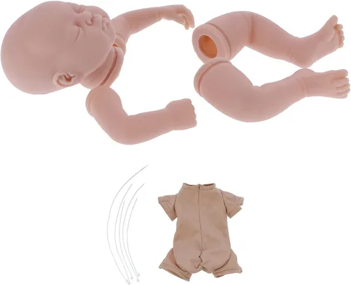 Vista 2 de Kit de 19 muñecas – Molde de muñeca bebé sin pintar con extremidades, cabeza, cuerpo de tela, ojos y accesorios