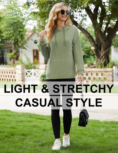 Vista 5 de Sudaderas con capucha suaves para mujer, 2023, elástica, de punto acanalado, de manga larga, a la moda, con bolsillos