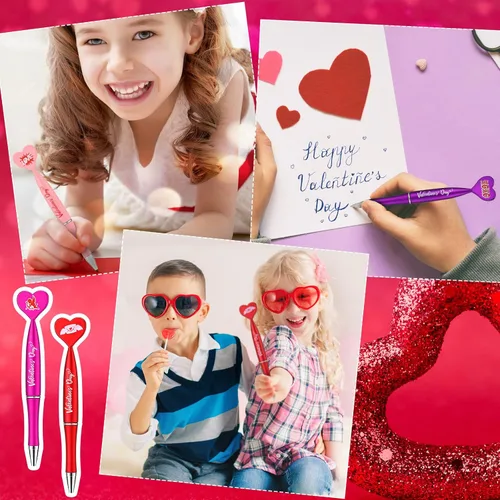 Vista 5 de Sherr 72 bolígrafos con forma de corazón de San Valentín a granel de 0.039 in de tinta de gel negra Rollerball para intercambio de San Valentín