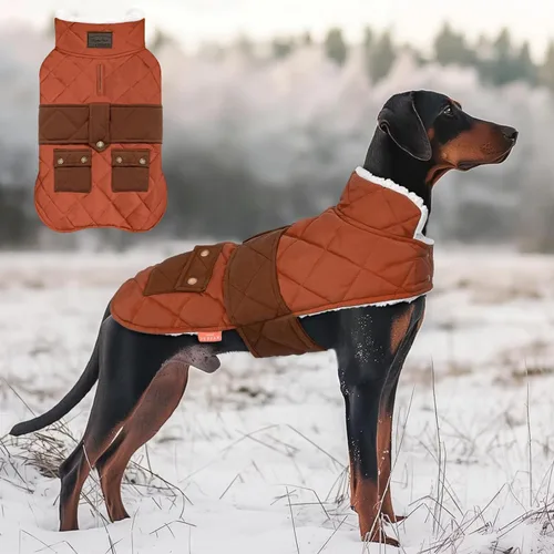 Vista 26 de KYEESE - Abrigo para perro suave, suéter para mascotas para clima frío, chaqueta impermeable para perros con forro de felpa, abrigo cálido