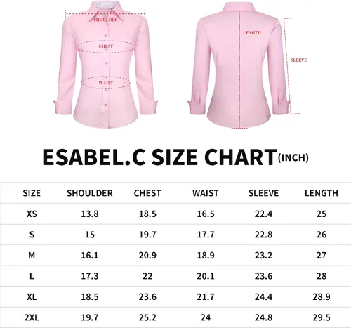 Vista 6 de Esabel.C Camisas de manga larga con botones para mujer, ajuste regular, blusa de trabajo elástica