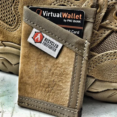 Vista 8 de Recycled Firefighter Sergeant - Cartera delgada para hombres y mujeres, cartera minimalista con bolsillo frontal con clip elástico para dinero