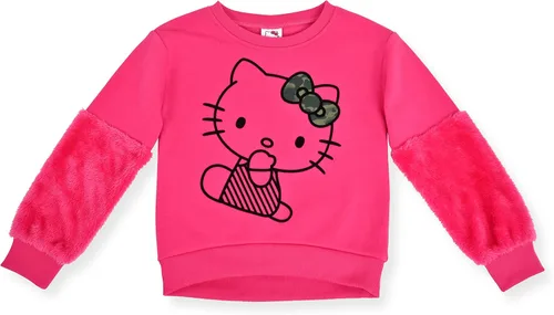 Vista 2 de Hello Kitty Conjunto de 2 piezas de sudadera de cuello redondo y pantalones deportivos para niñas, Fucsia