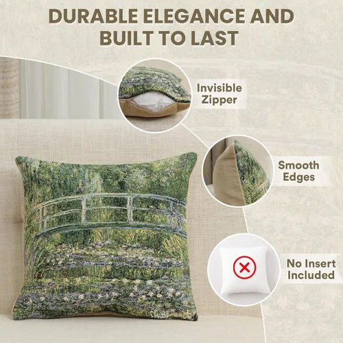 Vista 2 de Charlotte Home Furnishings Inc Monet's Bridge At Lake Giverny - Funda de cojín decorativa de 13 x 13 pulgadas Funda de cojín decorativa para sofá