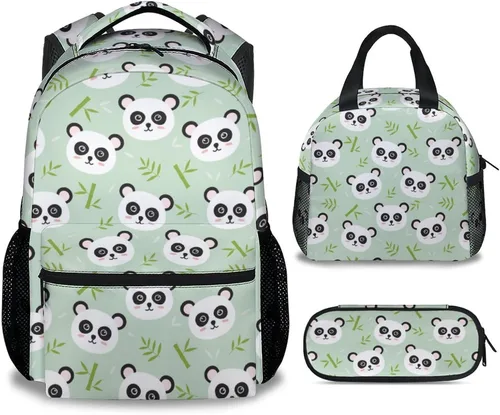 Vista 13 de Mochila Panda para niñas y niños, mochilas negras de 16 pulgadas para la escuela, bonita bolsa ligera y duradera para niños
