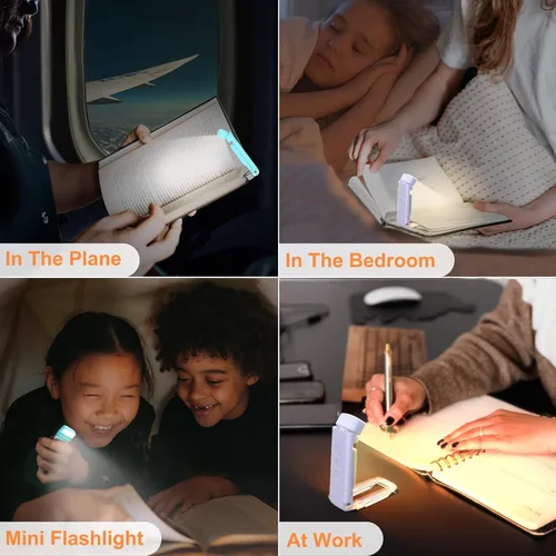 Vista 7 de Paquete de 2 luces de libro para leer por la noche, luz recargable por USB para leer en la cama, luz de lectura LED portátil con clip, temporizador