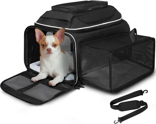 Vista 16 de Petskd Transportador de mascotas expandible superior y lateral de 17 x 11 x 9.5 pulgadas, aprobado por aerolíneas de Alaska, transportador de lados