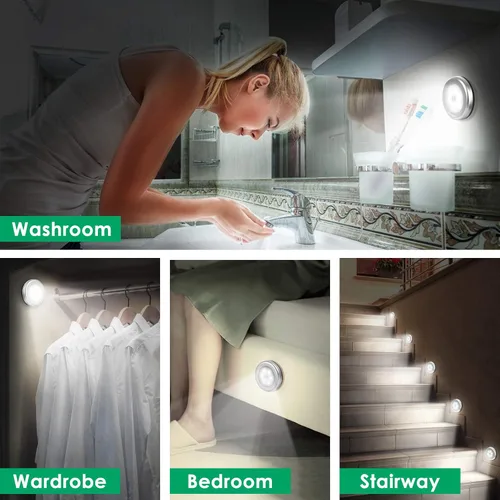 Vista 2 de URPOWER Luz de armario con sensor de movimiento, sensor de movimiento, funciona con pilas, luz nocturna en cualquier lugar, luz de pared