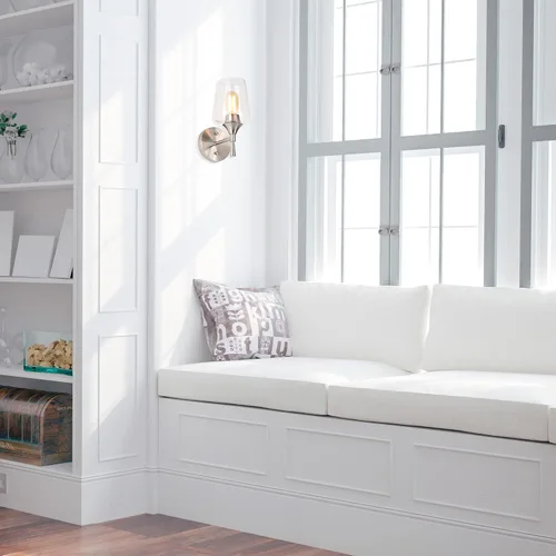 Vista 7 de Edvivi Lámpara de tocador de baño de 1 luz, níquel cepillado moderno con pantalla de vidrio transparente, apliques de pared para espejos, Latón