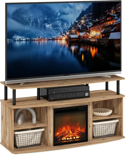 Vista 10 de Furinno Jensen Soporte de Centro de Entretenimiento con Chimenea para TV de hasta 55 Pulgadas, Americano, Eléctrico con Cable, Ajustable