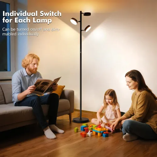 Vista 5 de Lámpara de pie de árbol Benaep para sala de estar - Moderna lámpara de pie negra, luz de suelo LED con control remoto y táctil, 3000K-6000K