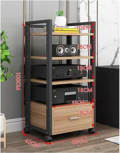 Vista 2 de Shelves 60 Long Multi-Tier Audio Rack with Drawer Amplifier Stand hifi AV Cabinet Mobile Kickstand CD Rack Media Storage Shelf Protects and