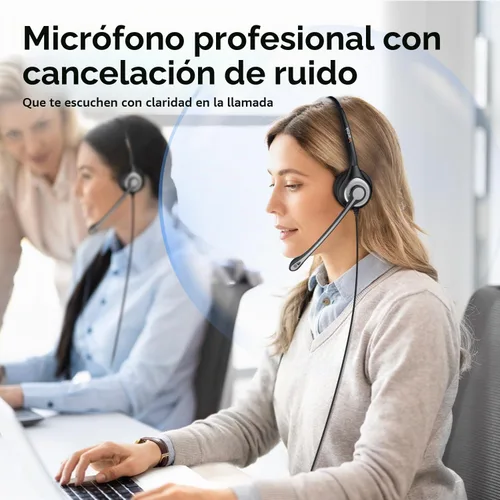 Vista 2 de Auriculares con micrófono, auriculares USB con micrófono para PC, auriculares de computadora con micrófono de cancelación de ruido con función