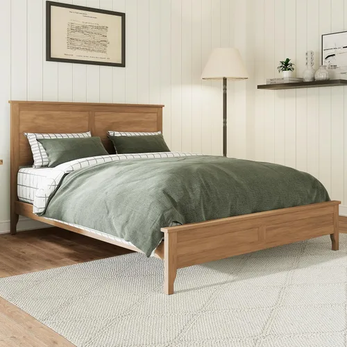 Vista 3 de Merax Cama de plataforma de tamaño matrimonial, cama moderna de madera maciza con soporte de listones de madera resistente, Seadrift