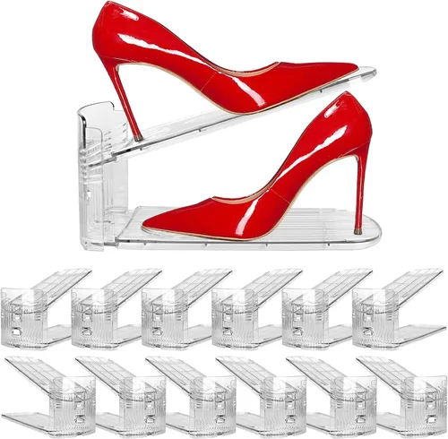 Vista 9 de Paquete de 10 organizadores de ranuras transparentes para zapatos - Altura ajustable de 3.7'' a 7.7'' pulgadas, apiladores de zapatos para un par