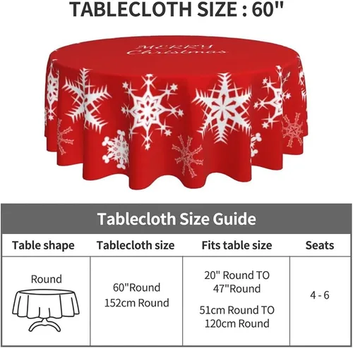 Vista 3 de Mantel redondo de Navidad con diseño de copos de nieve de Navidad para cocina, comedor, decoración de mesa de poliéster lavable para mesa de bufé