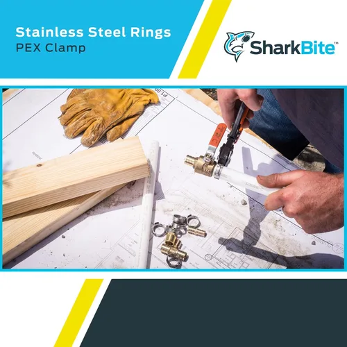 Vista 5 de SharkBite - Anillo de abrazadera de 1/2 pulgada, accesorios de fontanería de acero inoxidable, tubo PEX, PE-RT, UC953A
