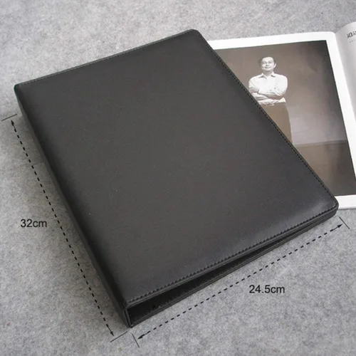 Vista 8 de KINGFOM Carpeta de piel sintética A4 para documentos con tarjetero (carpeta de 3 anillas, color negro)