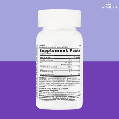 Vista 7 de GNC Multivitamínico completo de hierro para mujer, mejora la capacidad de absorber hierro, 60 cápsulas