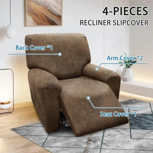 Vista 120 de Fundas para Sillón de 2 Piezas con Cojín en T, Fundas de Aspecto de Cuero para Sofá, Fundas para Sillas, Protector de Muebles Elástico, Funda