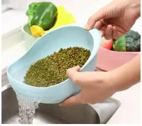 Vista 8 de Colador plástico para lavar arroz, porotos, frutas o verduras, cesta de cocina tamaño grande. (Rosado)