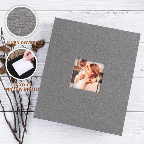 Vista 5 de Lanpn Álbum de fotos de 11 x 14 pulgadas, tapa dura de lino, sin ácidos, deslizante, en fundas para álbumes de fotos con capacidad para 100 imágenes