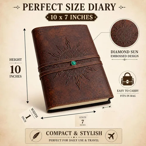 Vista 2 de Diario de Cuero Rellenable Papel Rayado SOL Árbol de la Vida Diario de Cuero Hecho a Mano Cuaderno Diario/Encuadernado Bloc Diario para Hombres