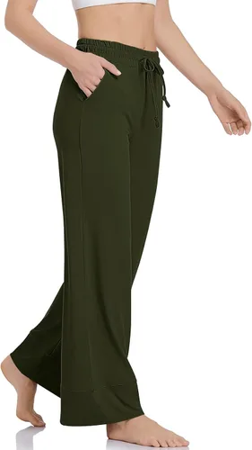 Vista 2 de TARSE Pantalones de yoga de pierna ancha para mujer, pantalones de pijama cómodos de cintura alta con bolsillos, pantalones casuales Palazzo Lounge