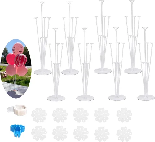 Vista 10 de 2 juegos de soportes para globos de 28 pulgadas con base, kit de soporte de columna de globo transparente reutilizable para mesa, incluye pegamento