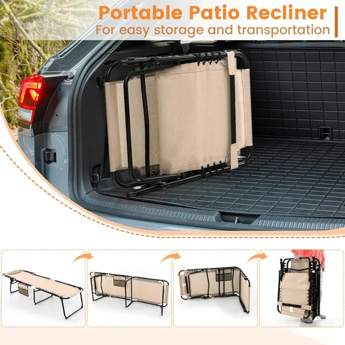Vista 7 de Goplus Tumbona para exteriores, silla plegable de 5 posiciones para playa, con almohada desmontable, bolsillo lateral, tumbona para tomar el sol