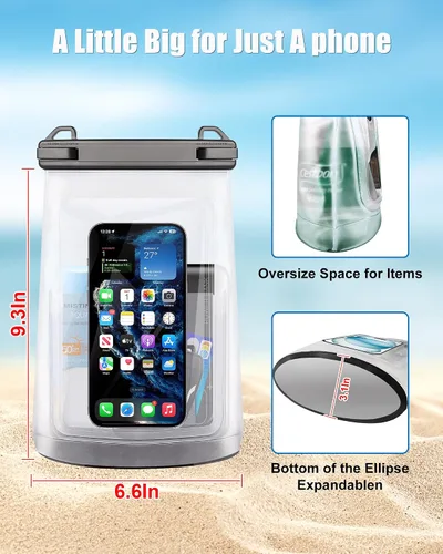 Vista 4 de Funda impermeable para iPhone 16 15 14 11 Pro Max y Galaxy S24 S21 – Bolsa seca flotante de gran capacidad para almacenar protector solar, gafas