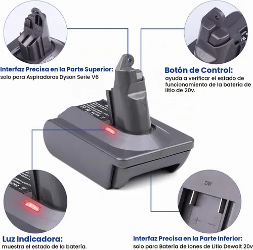 Vista 2 de Adaptador DW20V6 - Compatible con aspiradoras Dyson serie V6 y para batería de litio DeWalt 20V